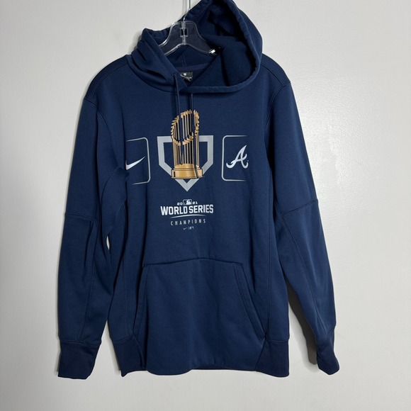 Nike Braves Sweater Small Mens Hoodie Blue Pull‎ Over Cotton 2021 World Series - Picture 1 of 7